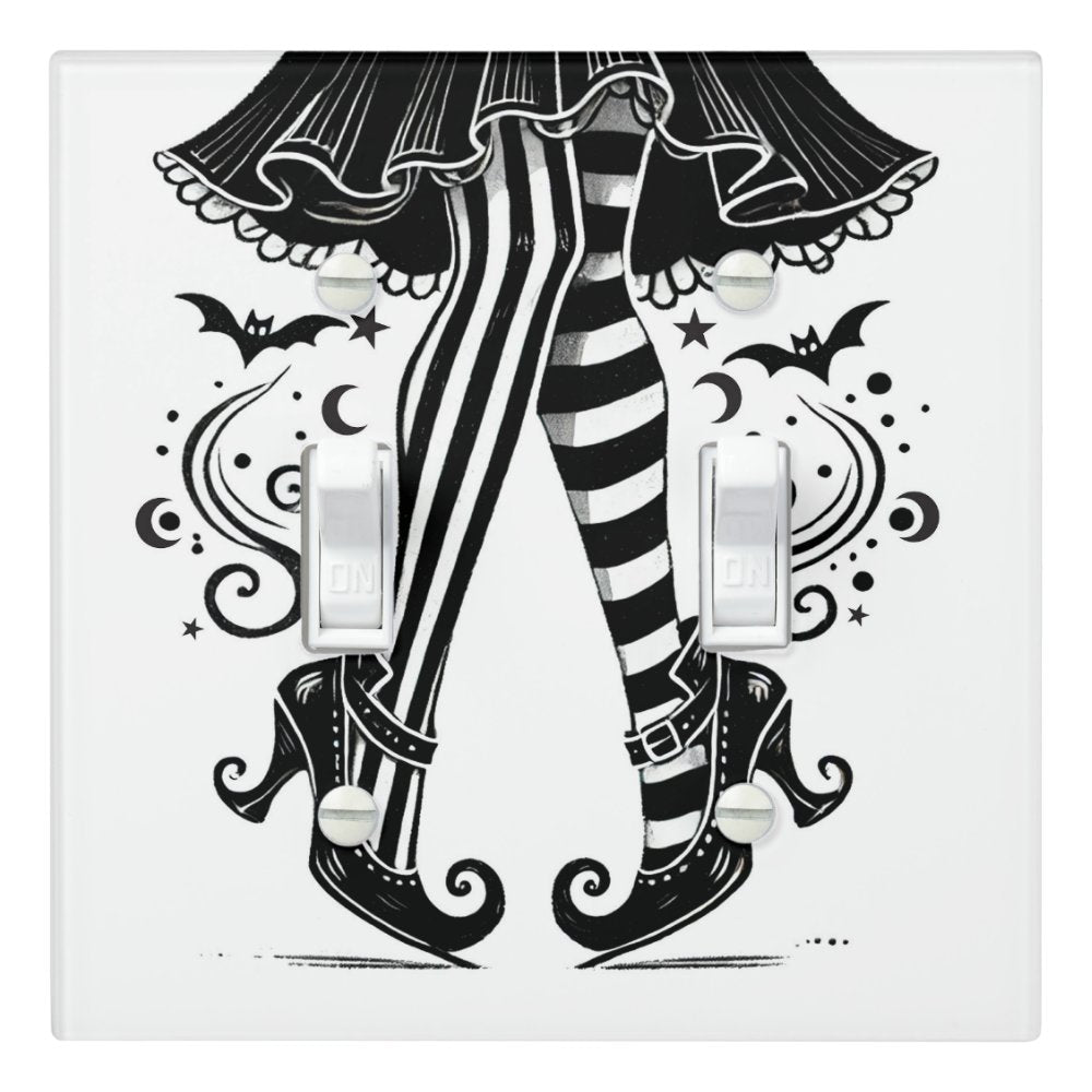 Black & White Witch Legs Whimsical Halloween  Light Switch Cover