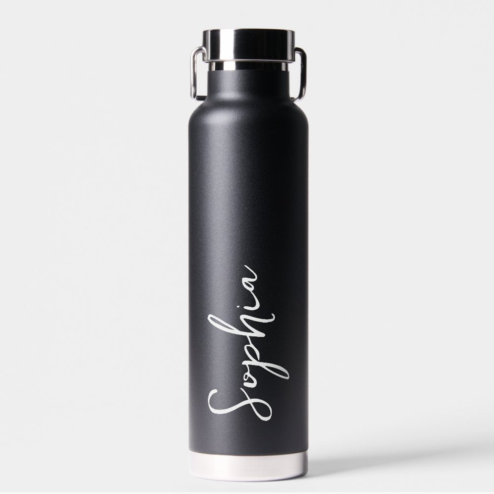 Personalized Your Name Script Black Wedding Water Bottle