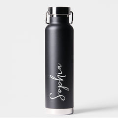 Personalized Your Name Script Black Wedding Water Bottle
