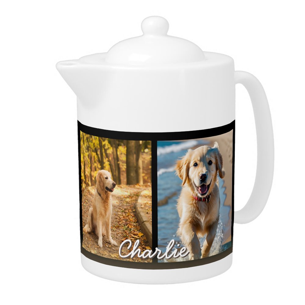 Modern Pet Dog 4 Photo Collage Teapot