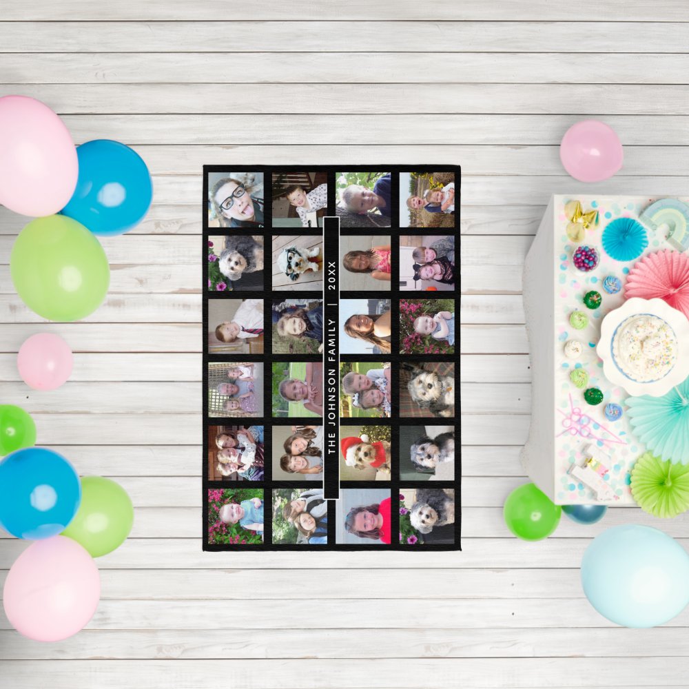 Custom 24 Photo Collage - Black - simple text Rug