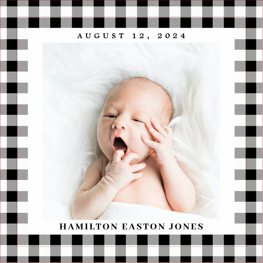 Black and White Gingham Check Baby Birthdate Magnet
