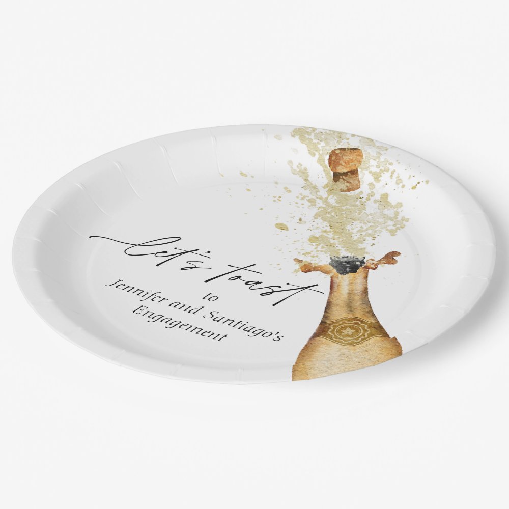 Let's Toast Couples Engagement Party Paper Plate