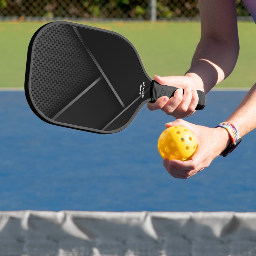 Black Abstract Carbon Look Custom Text Name Pickleball Paddle