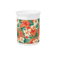 Hawaiian vibe tropical flowers pattern beverage pitcher