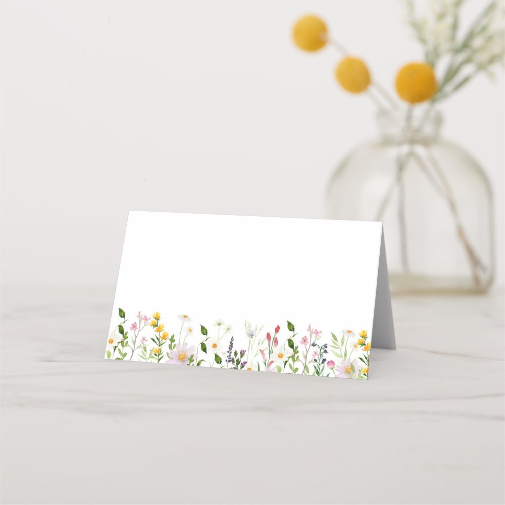 Minimalist elegant wildflowers wedding place card