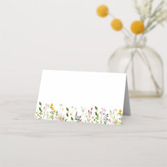 Minimalist elegant wildflowers wedding place card