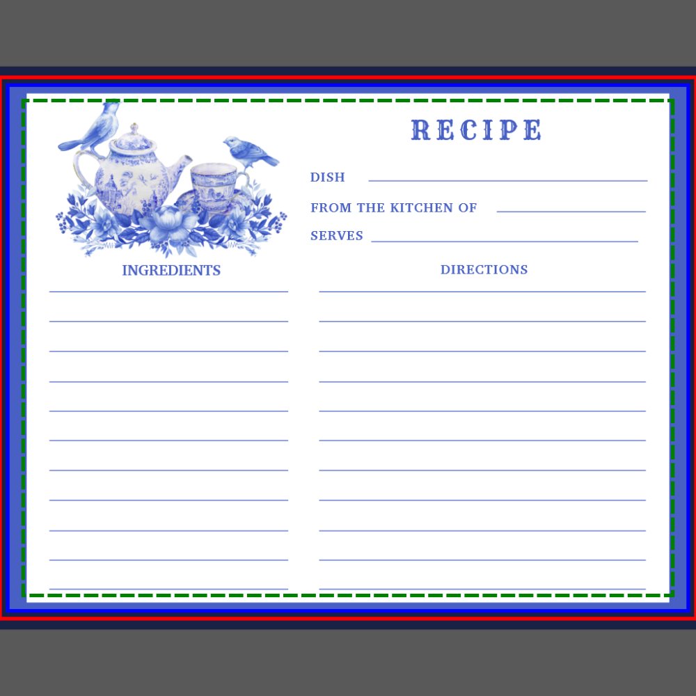 Blue and White Floral Tea Set Recipe Card