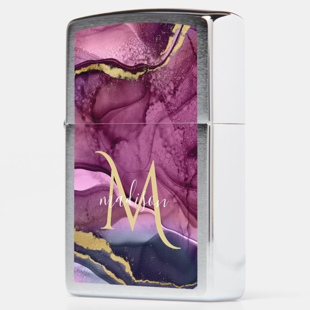 Monogram Purple Pink and Gold Agate Geode  Zippo Lighter
