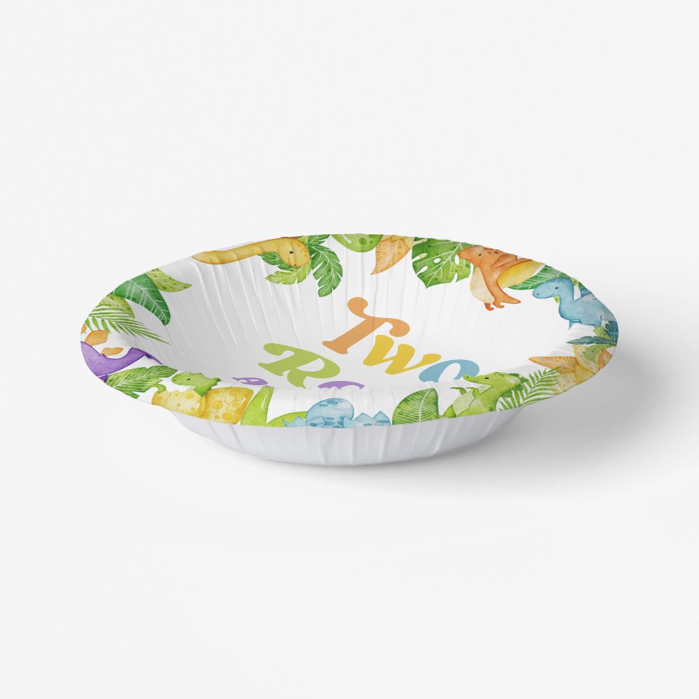 Two Rex Dinosaur 2nd Second Birthday Party Paper Bowls