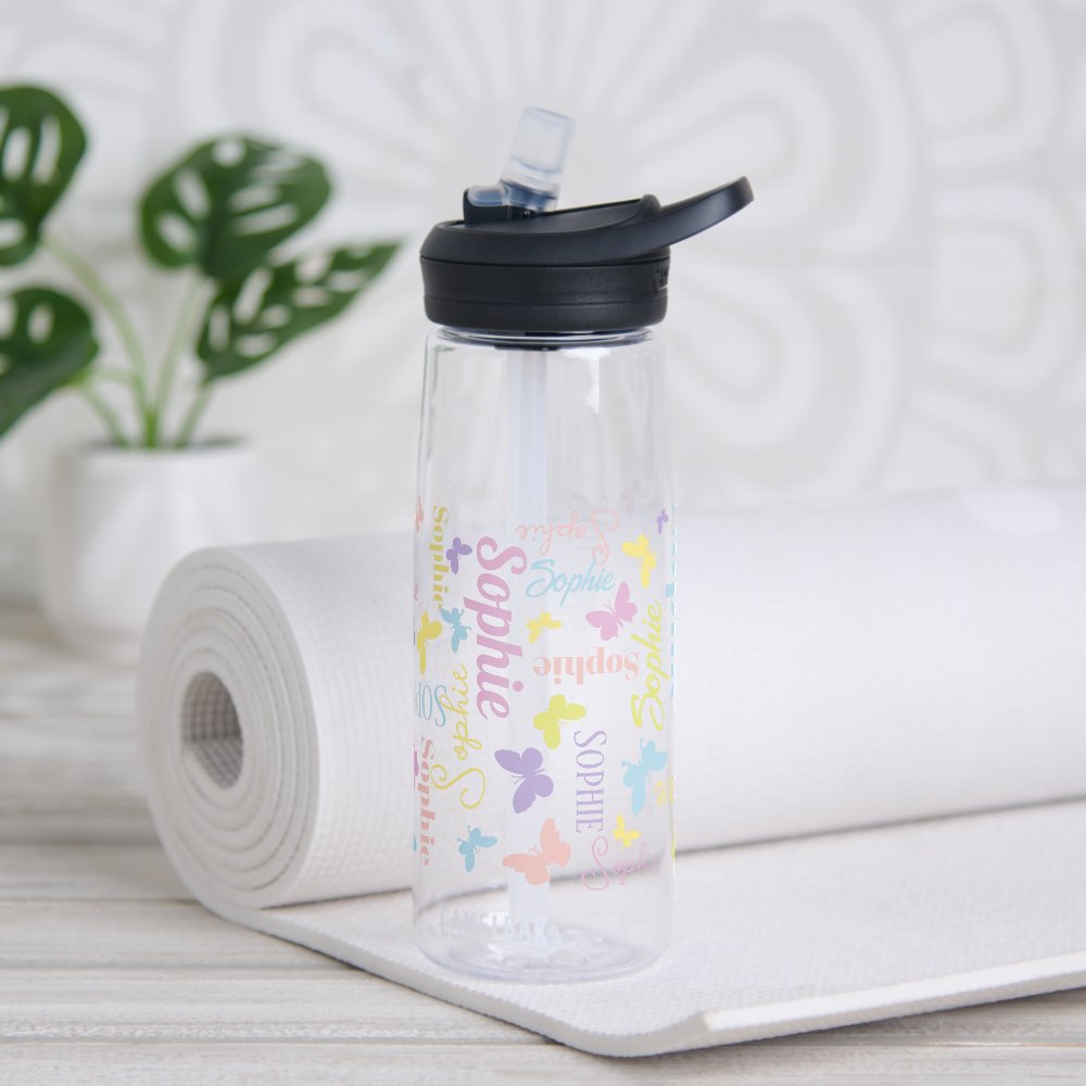 Muted rainbow butterflies custom name Sophie Water Bottle