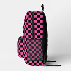 Personalized Modern Pink Black Checkered   Printed Backpack