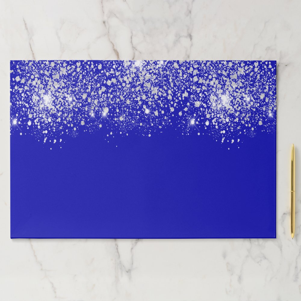 Royal blue silver glitter party paper placemat
