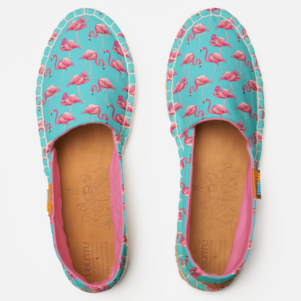 Fun Pink Flamingo Birds Tropical Turquoise Blue Espadrilles