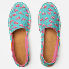 Fun Pink Flamingo Birds Tropical Turquoise Blue Espadrilles