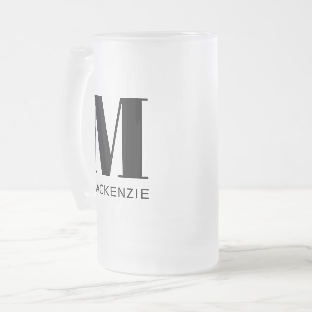 Monogram Name Simple Personalized Frosted Glass Beer Mug