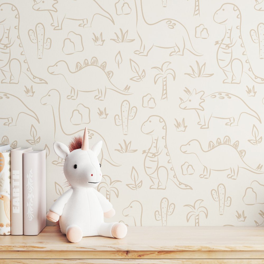 Dinosaur Neutral Boho Soft Earth Tone Dino Beige Wallpaper