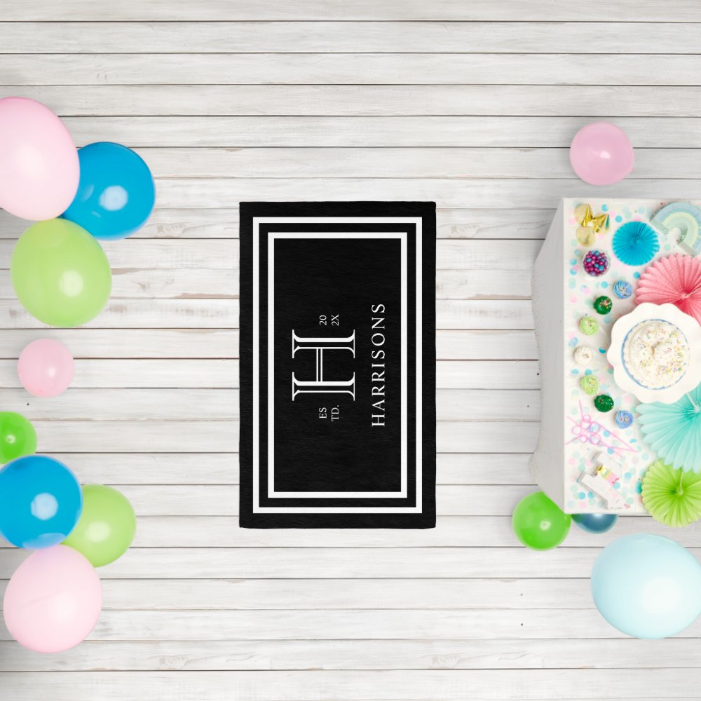 Monogram Family Year Established Black White Rug