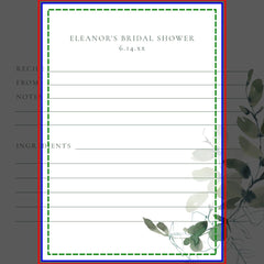 Eucalyptus Bridal Shower Recipe Cards