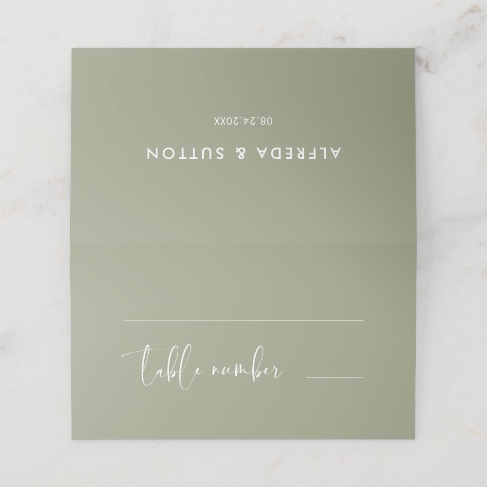 Elegant & modern sage green wedding place card