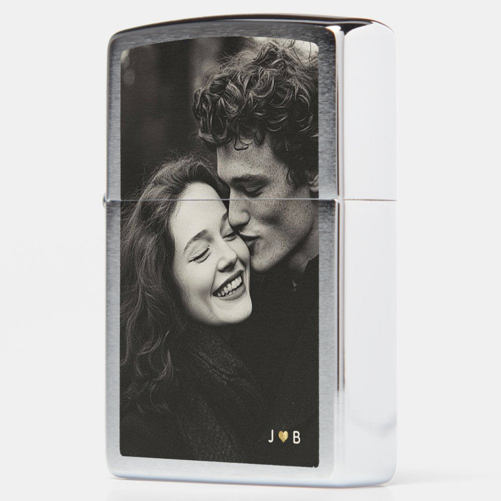 Custom Photo Modern Keepsake Monogram Gold Heart Zippo Lighter