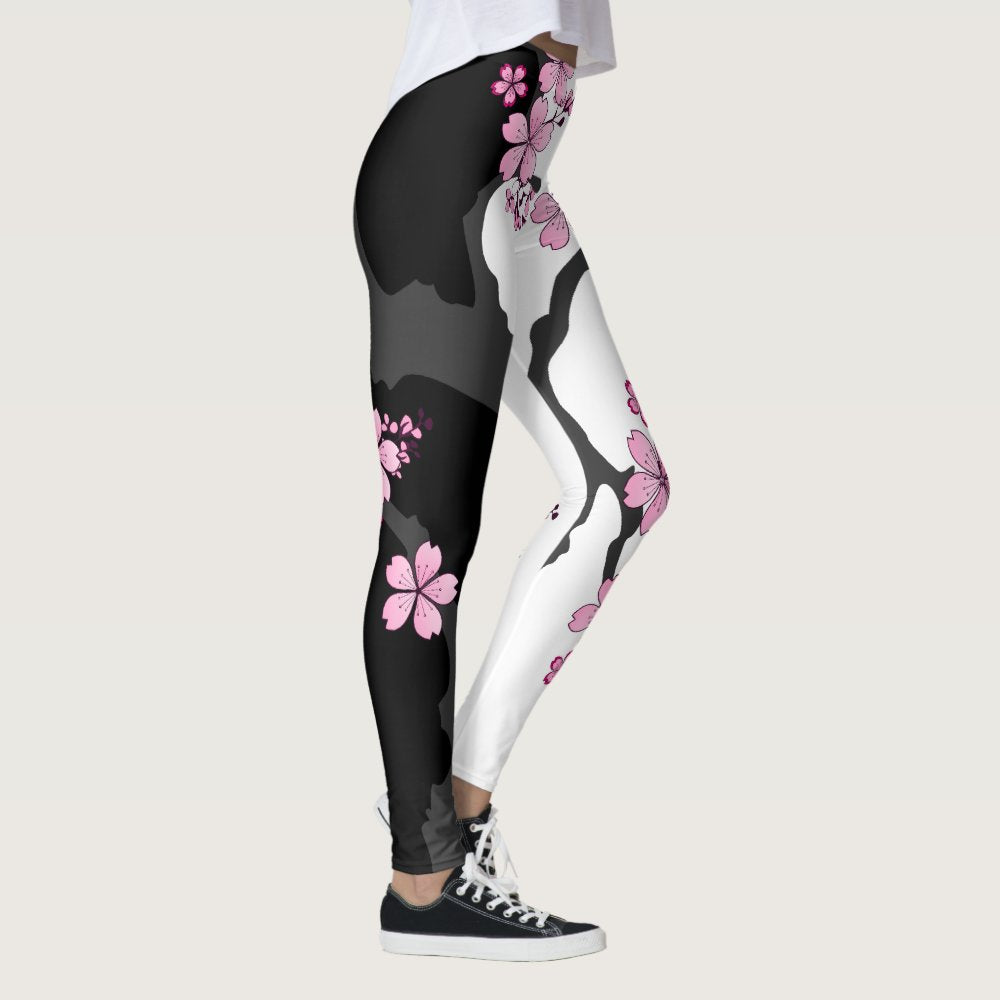 Japanese Kimono Black and White Leggings