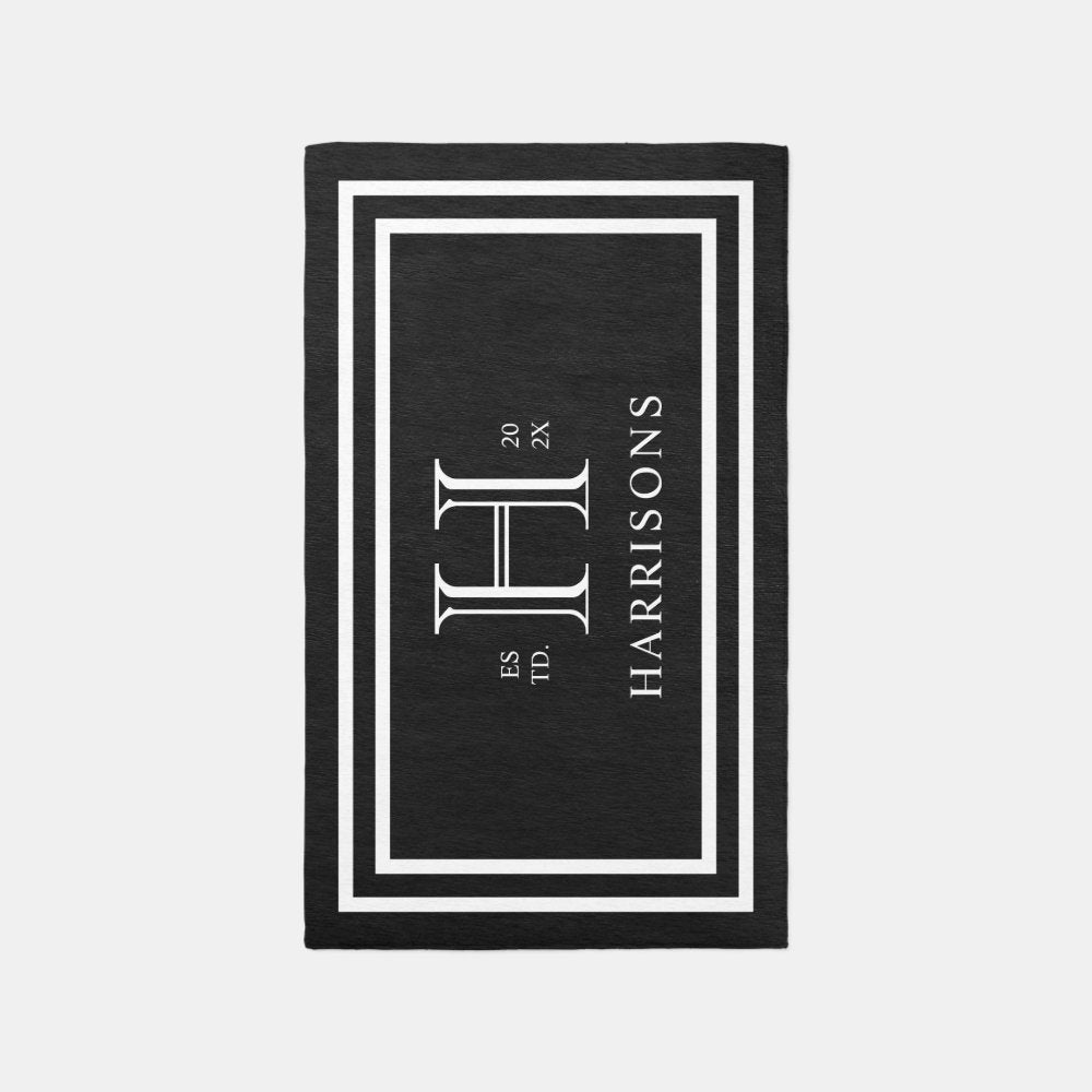 Monogram Family Year Established Black White Rug