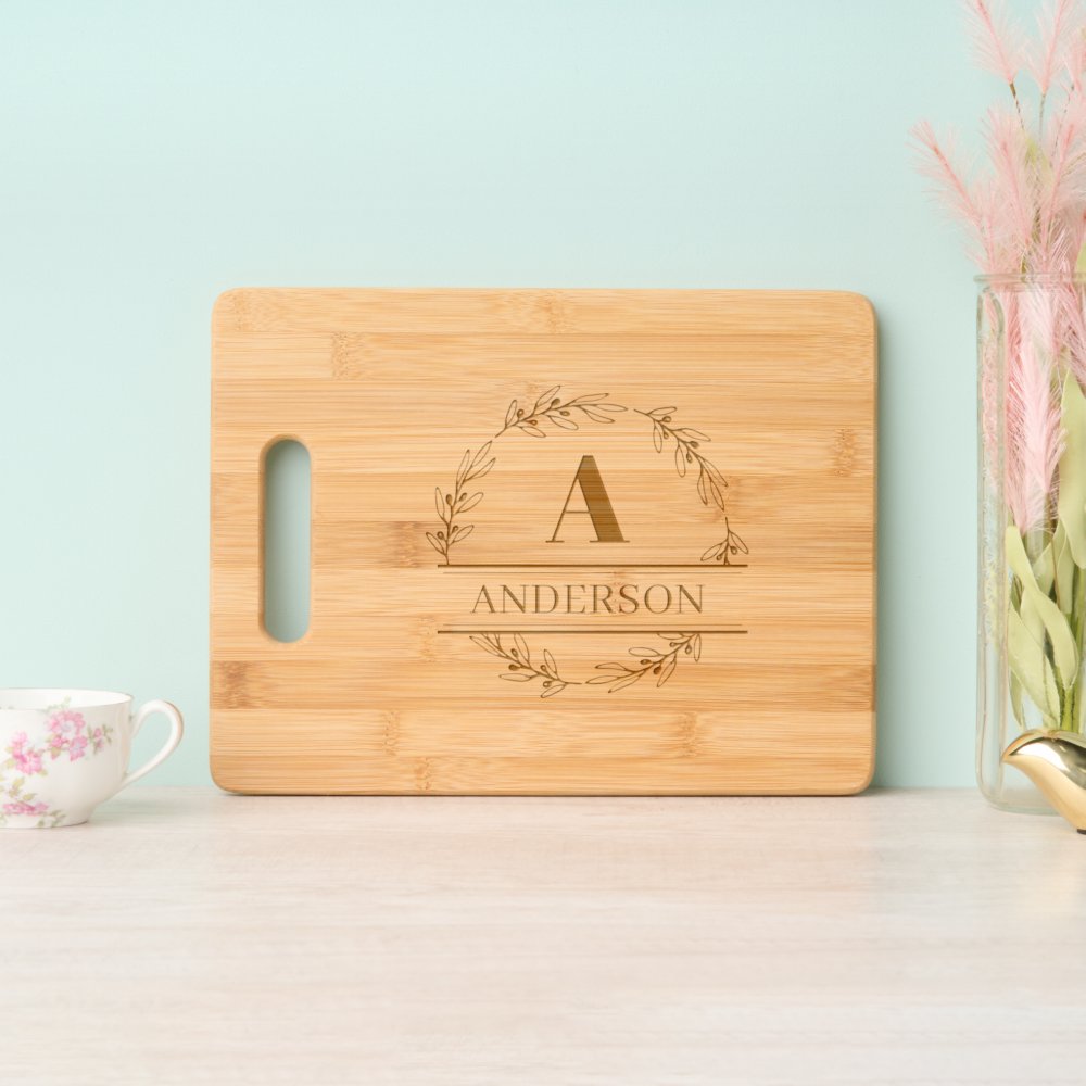 Custom Family Name and Initial Etched  Engraved Cutting Board