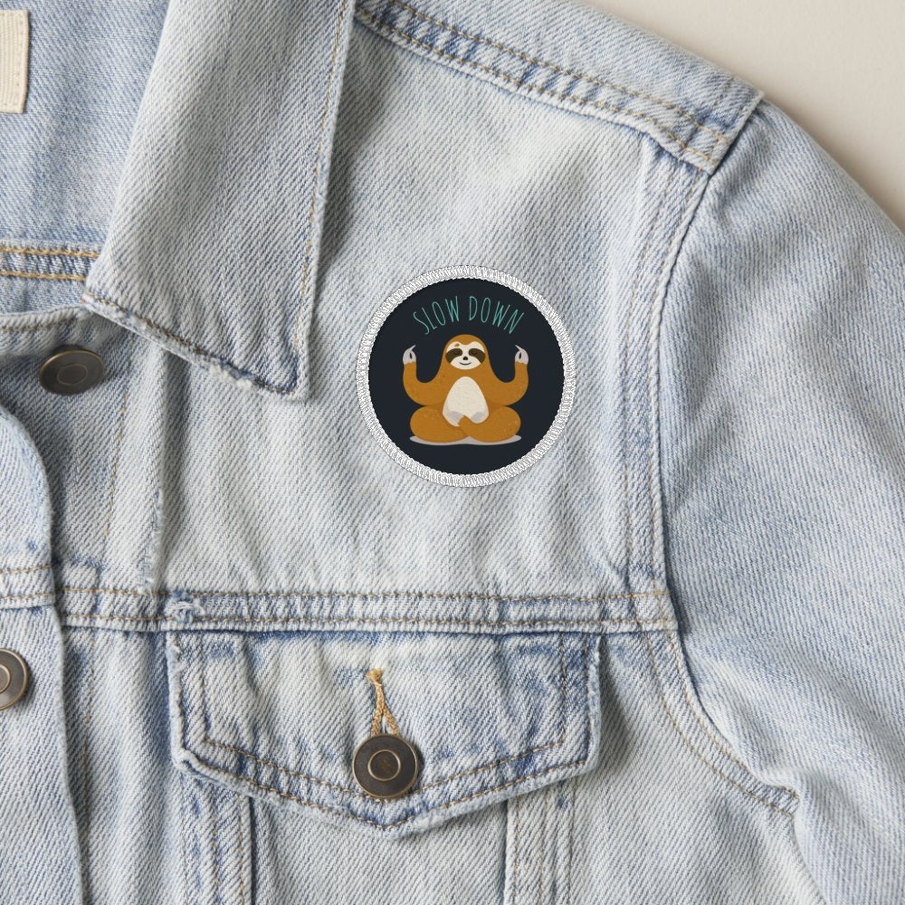 Sloth in Lotus Yoga Pose "Slow Down" Patch