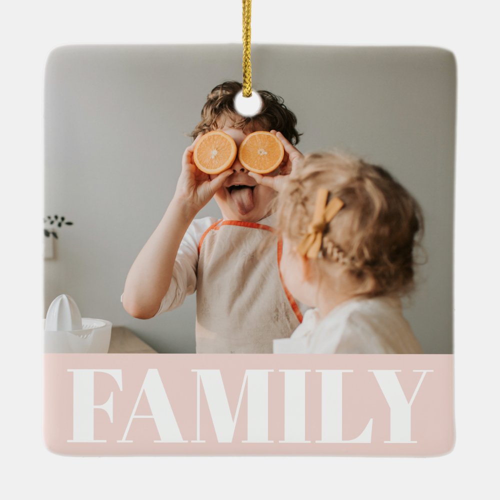 Modern Pastel Pink Family Photo Gift Ceramic Ornament