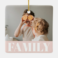 Modern Pastel Pink Family Photo Gift Ceramic Ornament