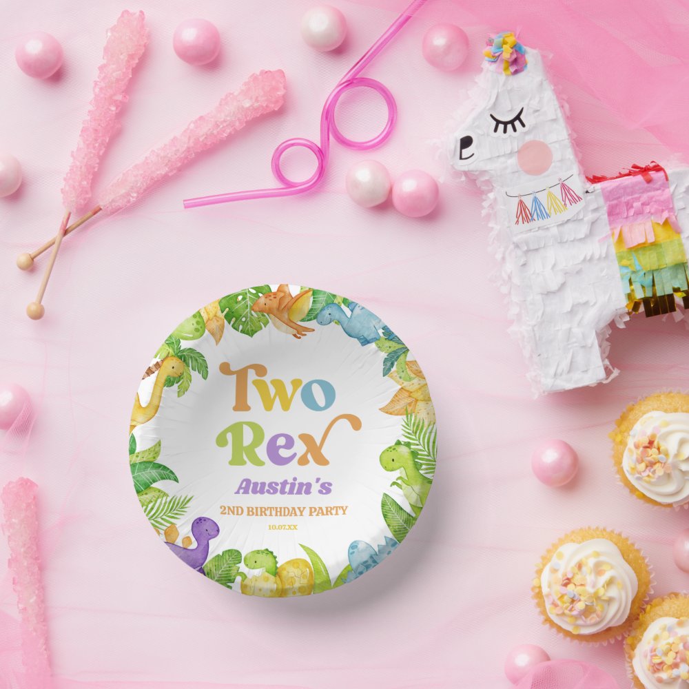 Two Rex Dinosaur 2nd Second Birthday Party Paper Bowls