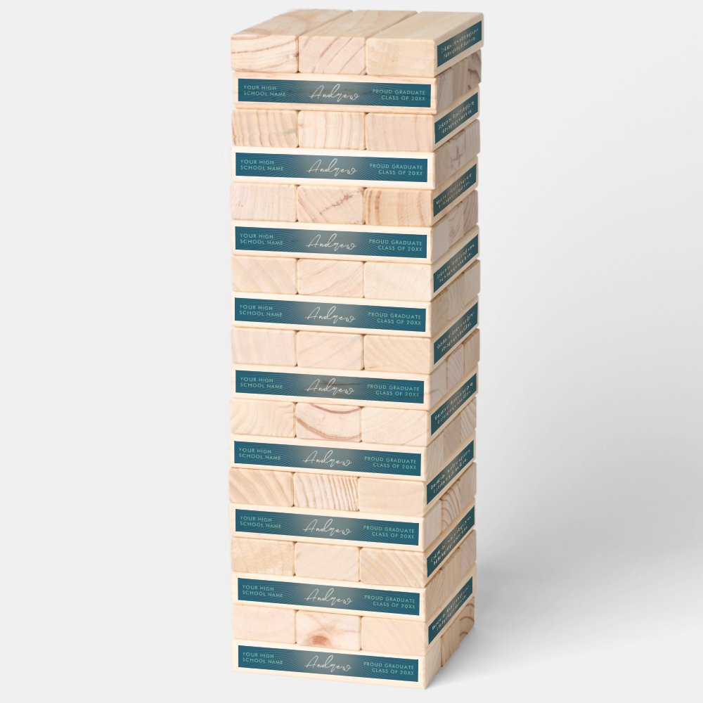 Inspirational Modern Stylish Blue Graduation Party Topple Tower