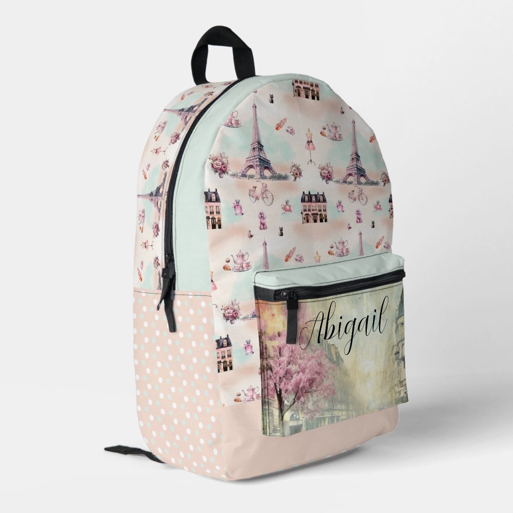 Elegant Paris France Eiffel Tower French Pattern Printed Backpack