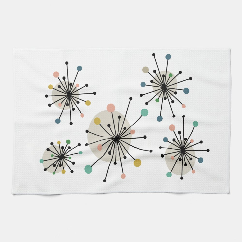 Cute Atomic Starburst Retro Mid Century Modern Kitchen Towel