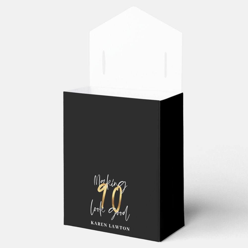 Making 90 look good gold birthday favor box