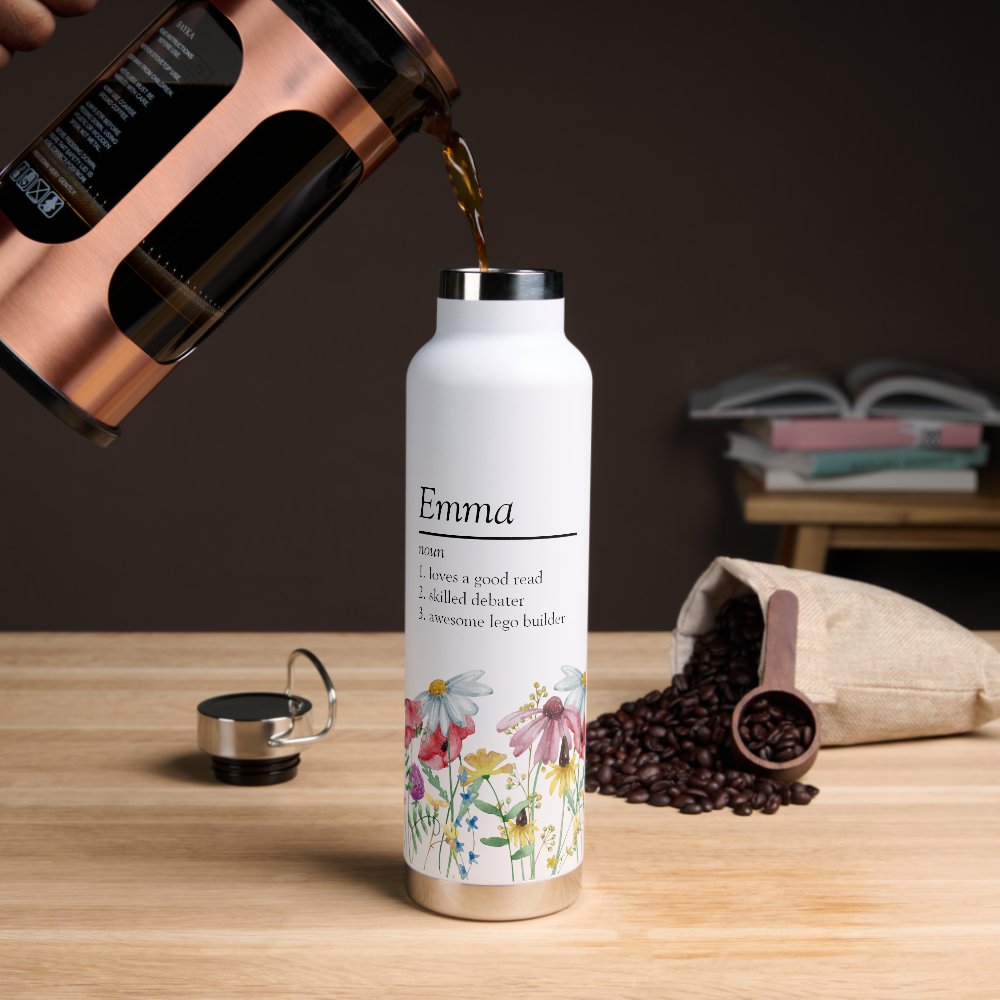 Name Definition with Modern Wildflower Border Water Bottle