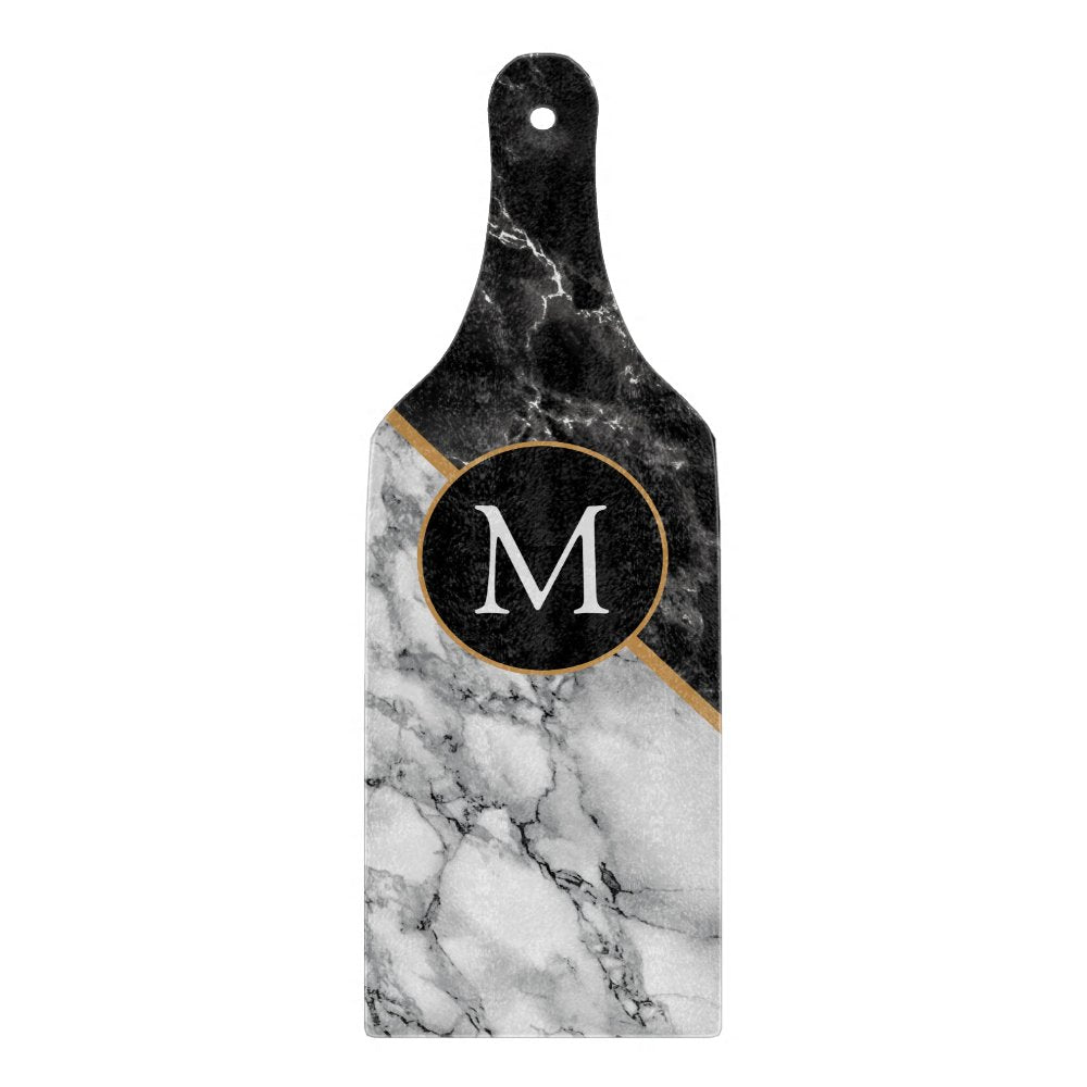 Custom Letter Black White Marble Cutting Board