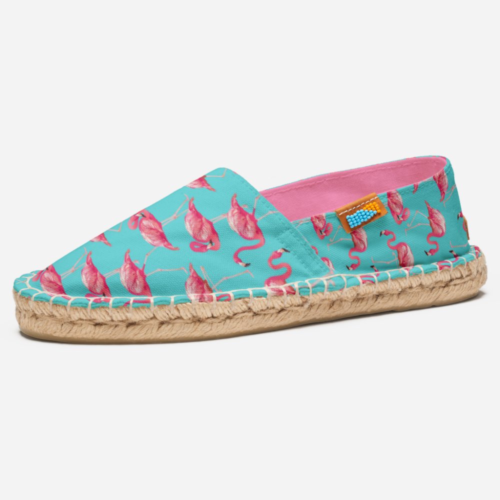 Fun Pink Flamingo Birds Tropical Turquoise Blue Espadrilles