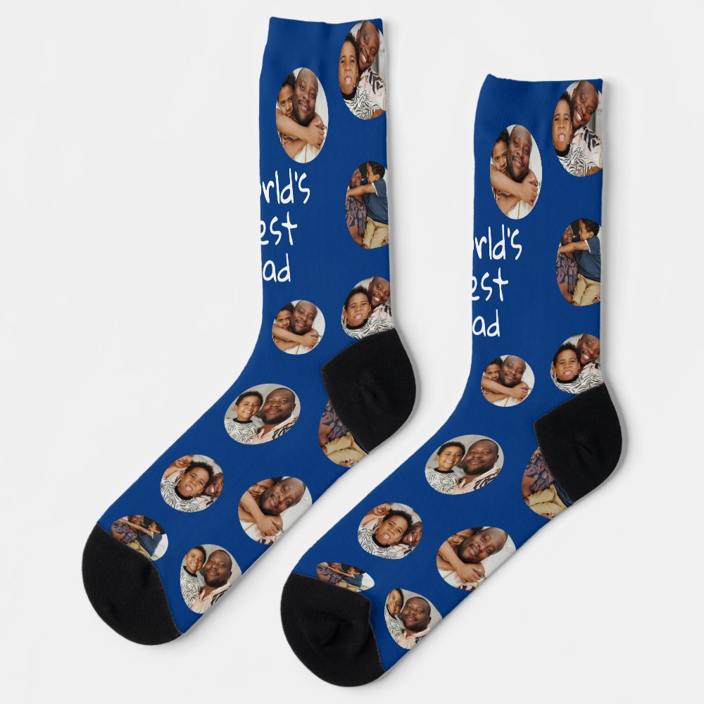 4 Photo Collage Worlds Best Dad Socks