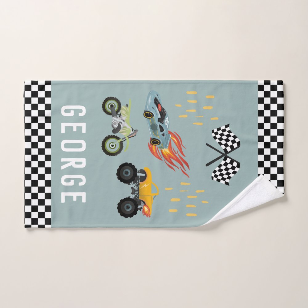 Boys Cool Blue Racing Car Kids Bath Towel Set