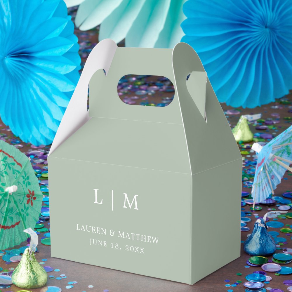 Simple Sage Green Monogram Elegant Wedding Favor Boxes