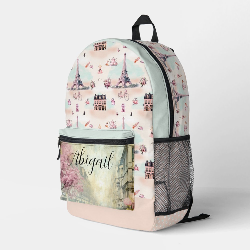 Elegant Paris France Eiffel Tower French Pattern Printed Backpack