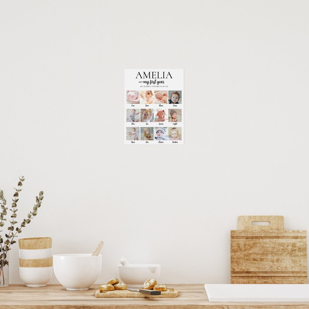 1st Birthday Milestone Custom Photo Collage Poster