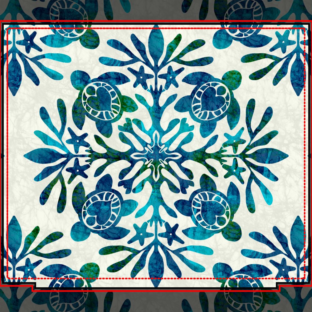 Teal Batik Hawaiian Quilt Honu Sea Turtle Duvet Cover