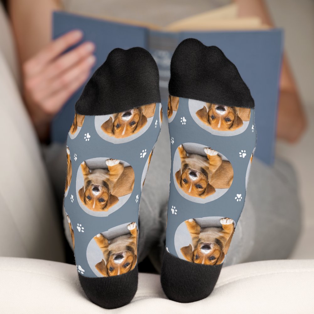 Fun Slate Custom Dog Photo Paw Print Socks