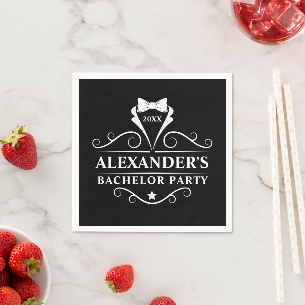 Bachelor Party Tuxedo Tie Black Paper Napkins