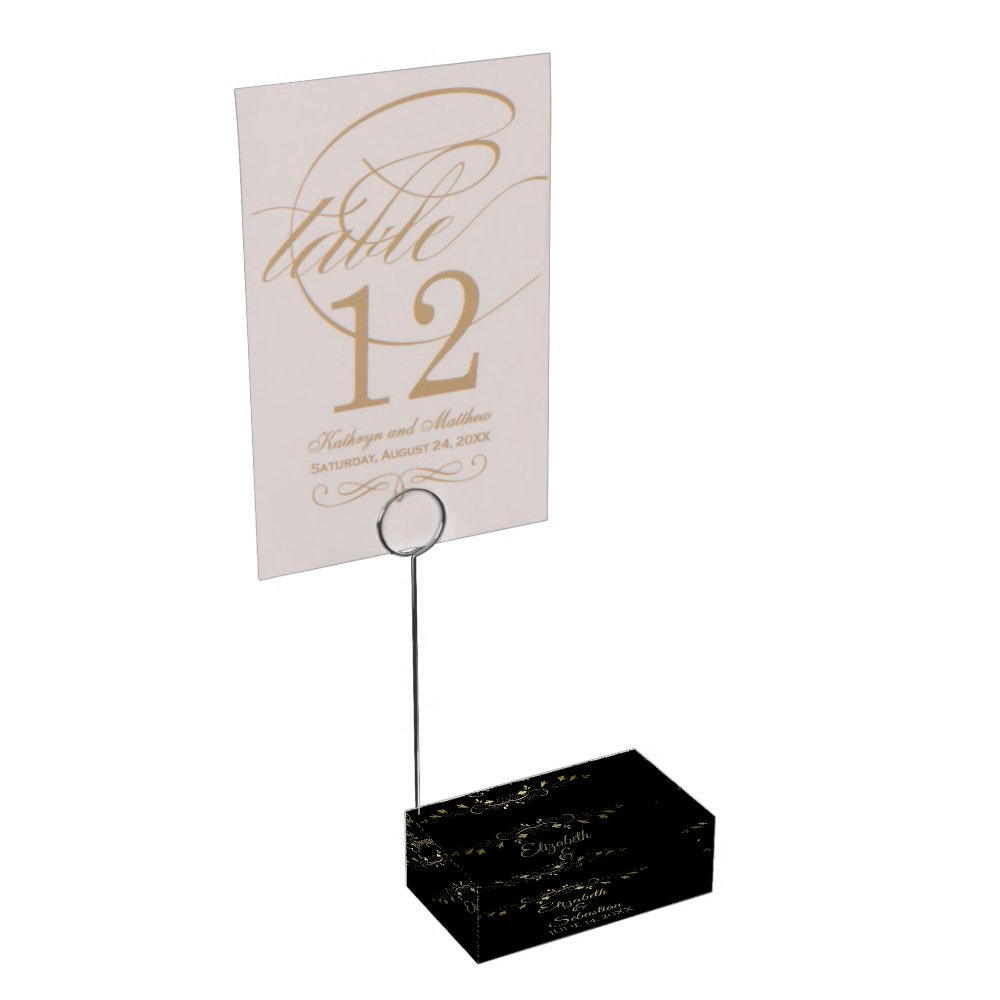 Gold on Black Elegant Wedding Table Place Card Holder