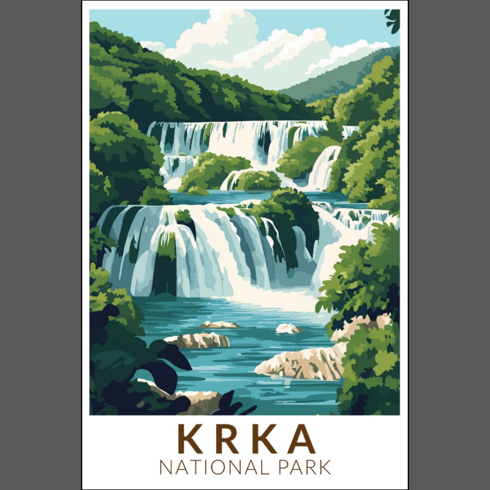 Krka National Park Croatia Illustration Travel Art Poster