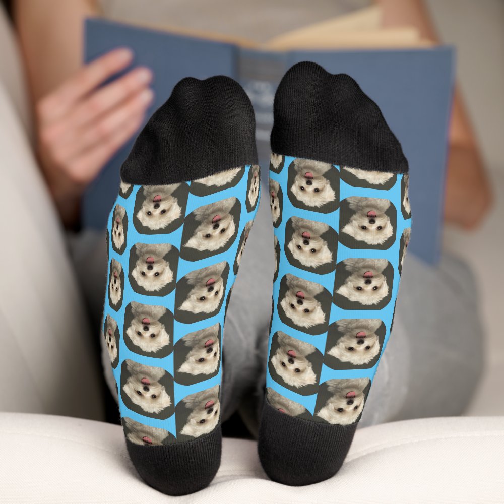 Custom Cute Pet Photo Pattern Light Blue Socks